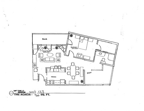 Floor plan for 1 bed, 1 bath